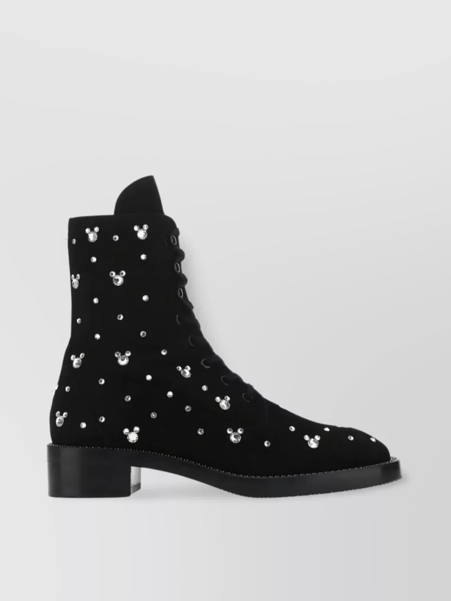 Shop Stuart Weitzman Crystal-embellished Block Heel Boots In Black