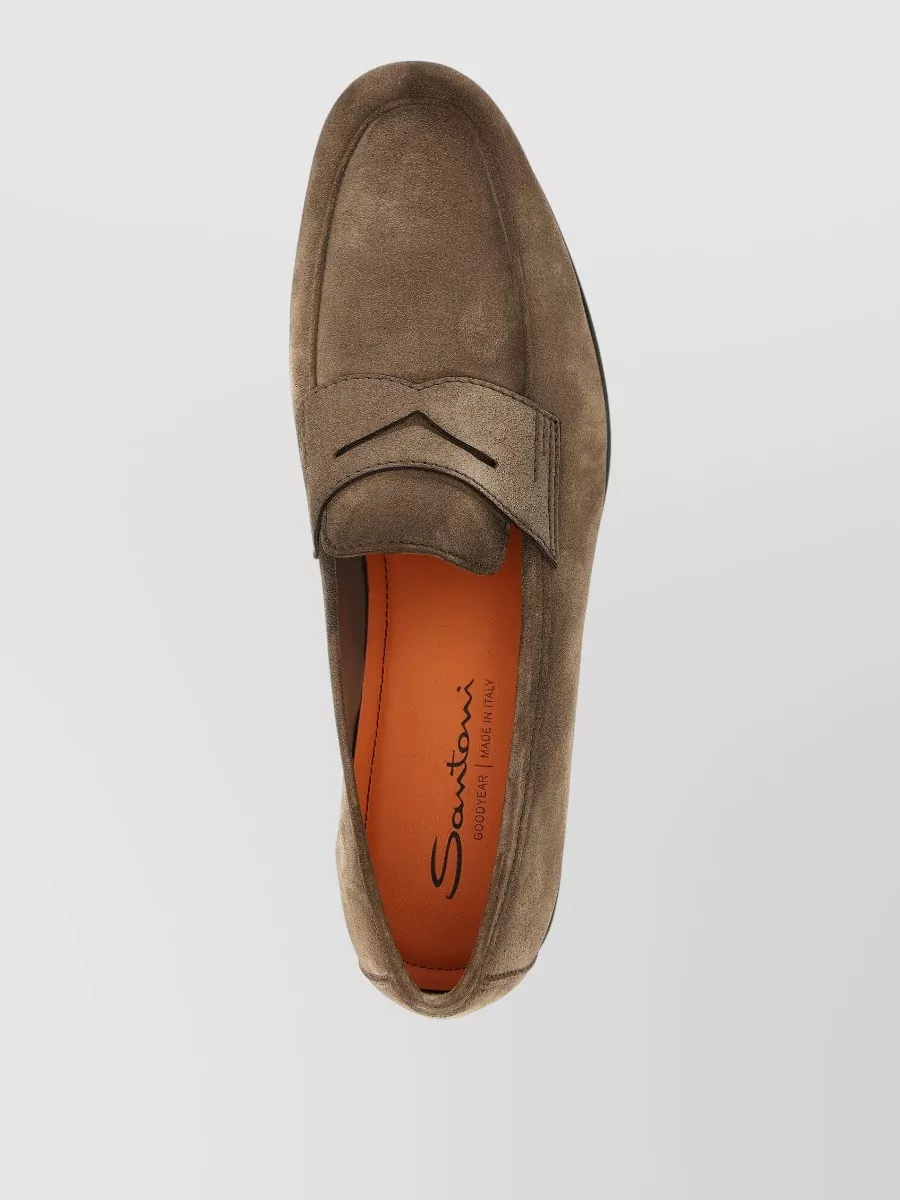 Santoni Carlos Suede Penny Strap Almond Loafers