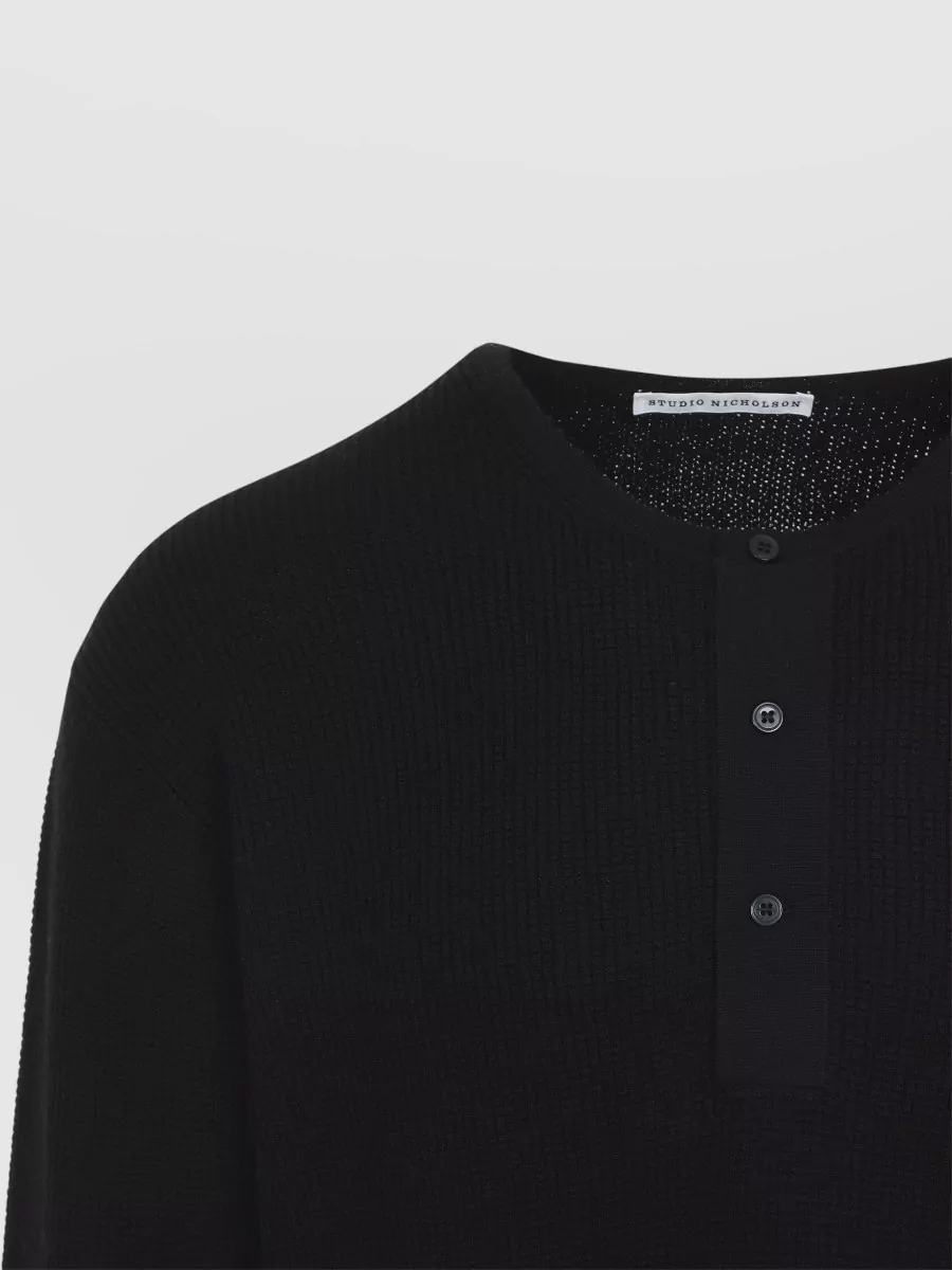 Studio Nicholson Cashmere Waffle-Knit Henley Jumper