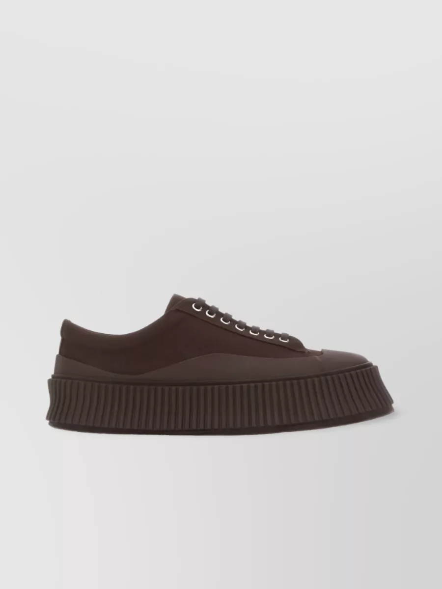 Shop Jil Sander Round Toe Lace-up Sneakers In Brown