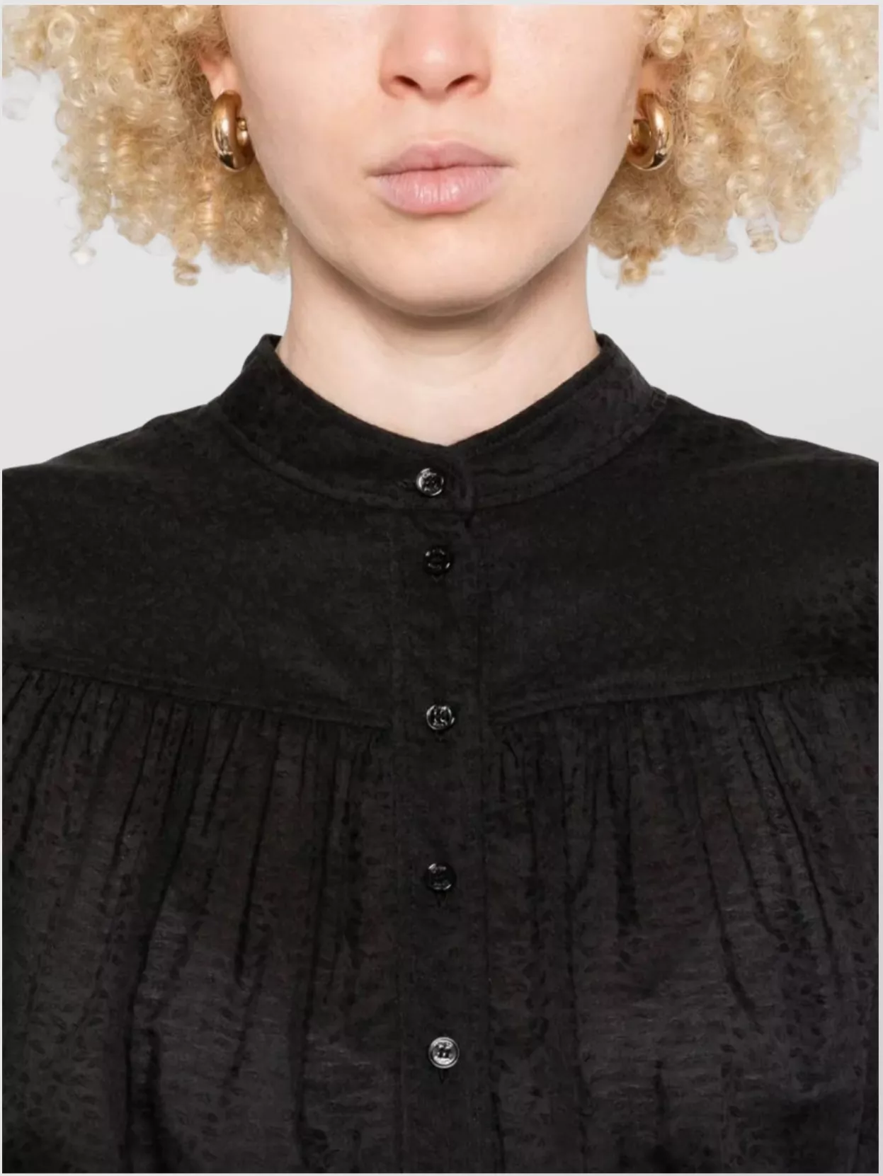 Chloé Sheer Fabric Gathered Long Sleeves Mandarin Collar In Black