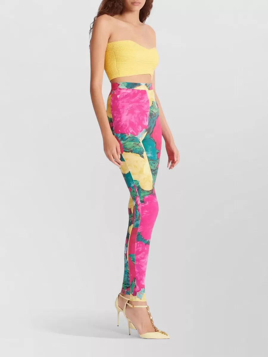 Balmain Jersey Leggings Roses Print Logo Detail