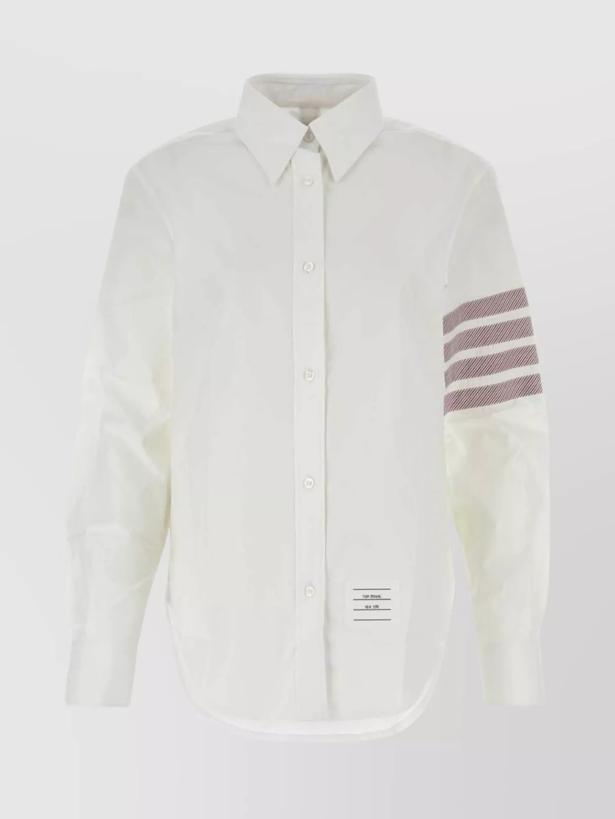Shop Thom Browne Poplin Shirt With Button-down Collar And Striped Sleeve