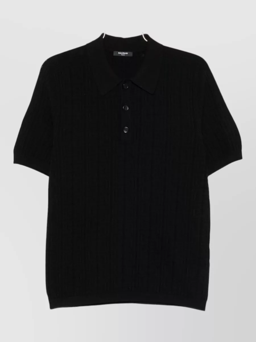Balmain ribbed knit short-sleeve polo shirt