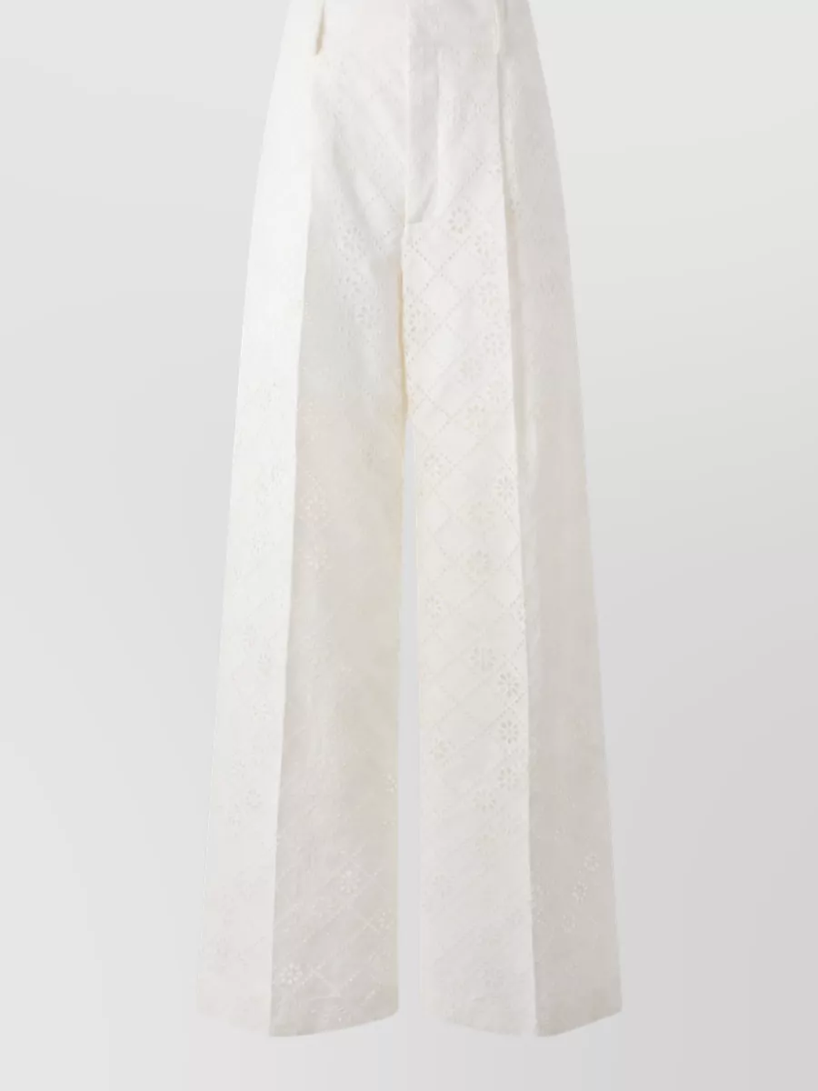 Alberta Ferretti Cotton-blend eyelet high-rise wide-leg trousers
