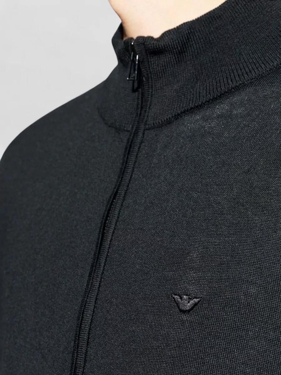 Emporio Armani Virgin Wool Zip-Up High-Neck Cardigan