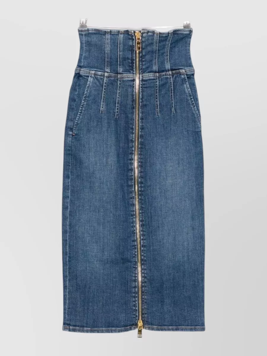 Elisabetta Franchi denim high-rise midi pencil skirt