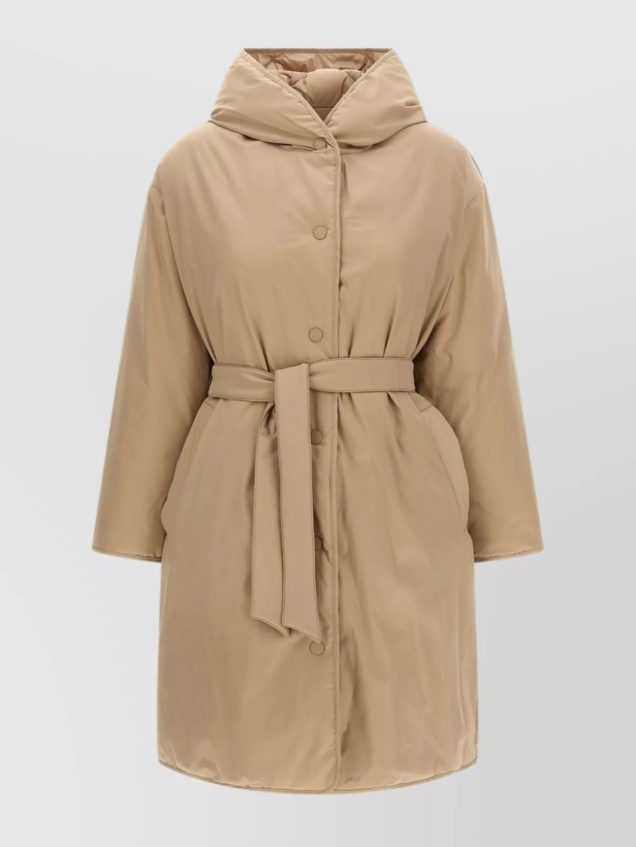 Weekend Max Mara Long Quilted Coat Belted Waist Hood