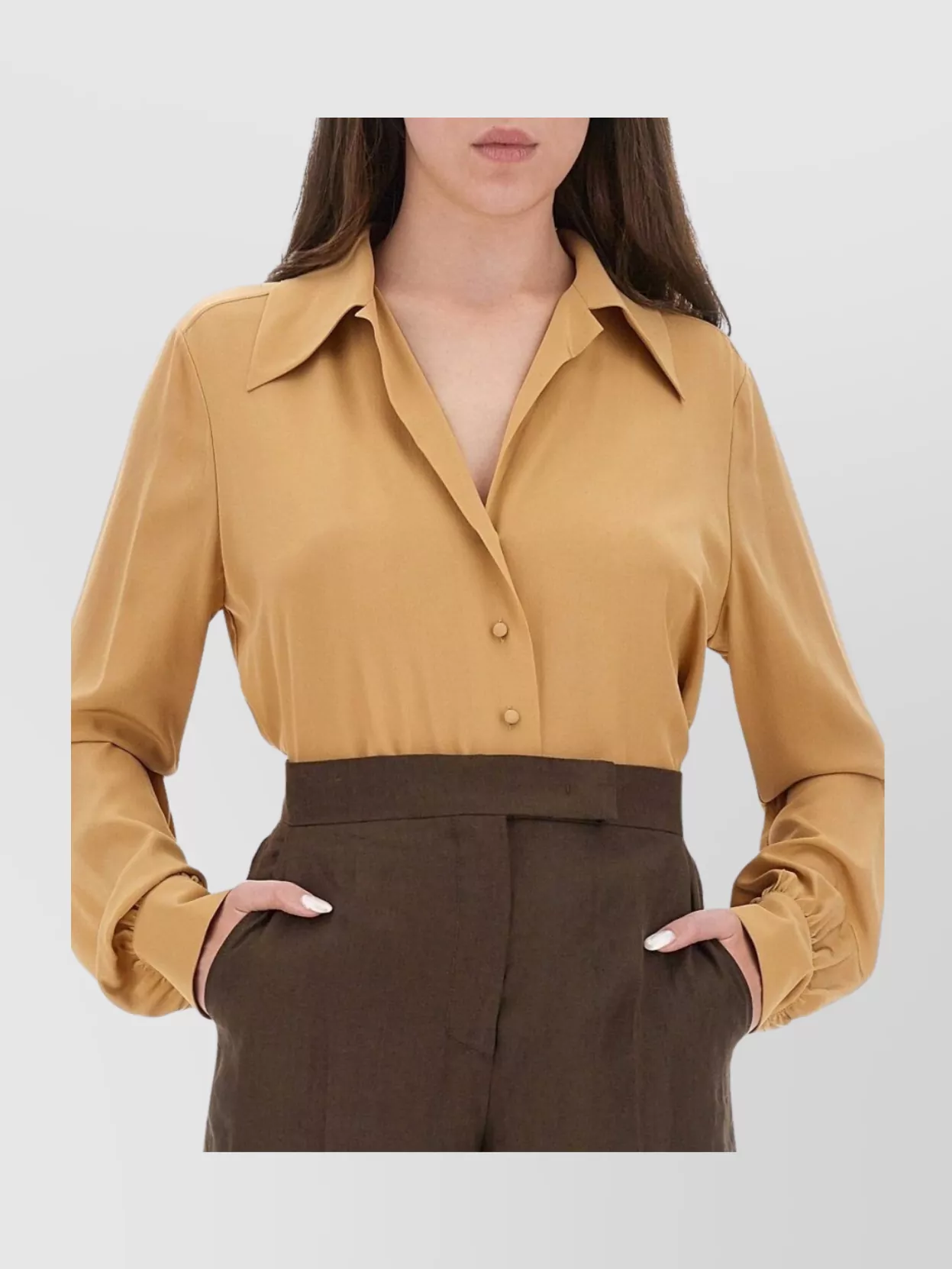 Saint Laurent Silk Blouse With Collared Neck And Cuffed Sleeves
