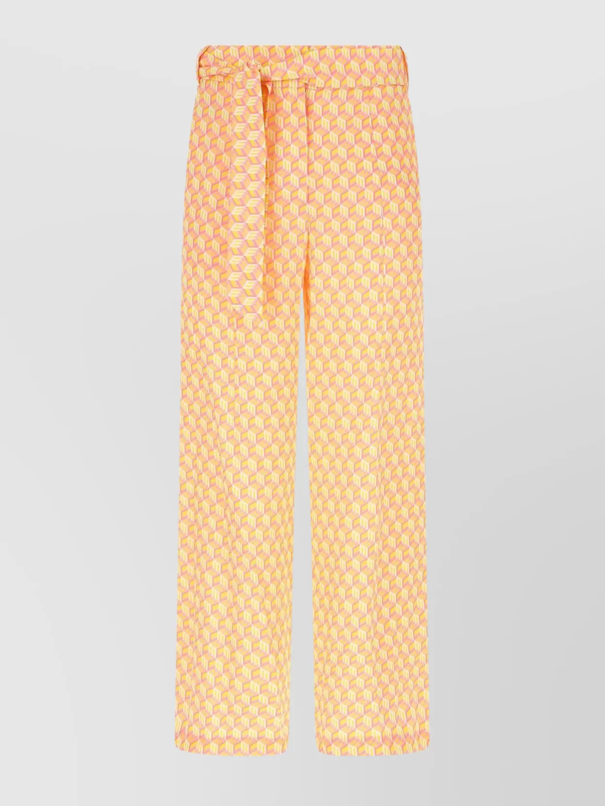 Shop Mcm Lyocell Belted Wide-leg Trousers In Yellow
