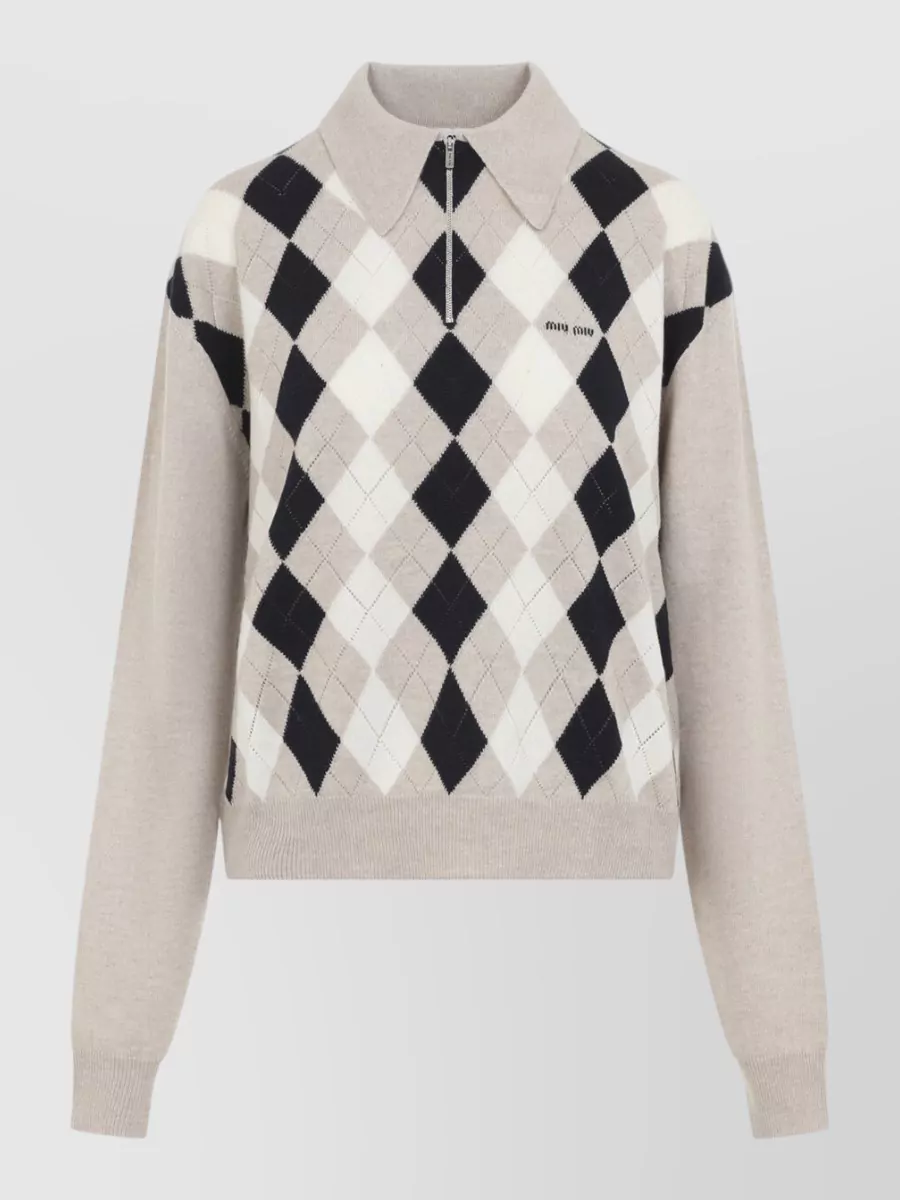 Miu Miu Cashmere argyle knit polo jumper