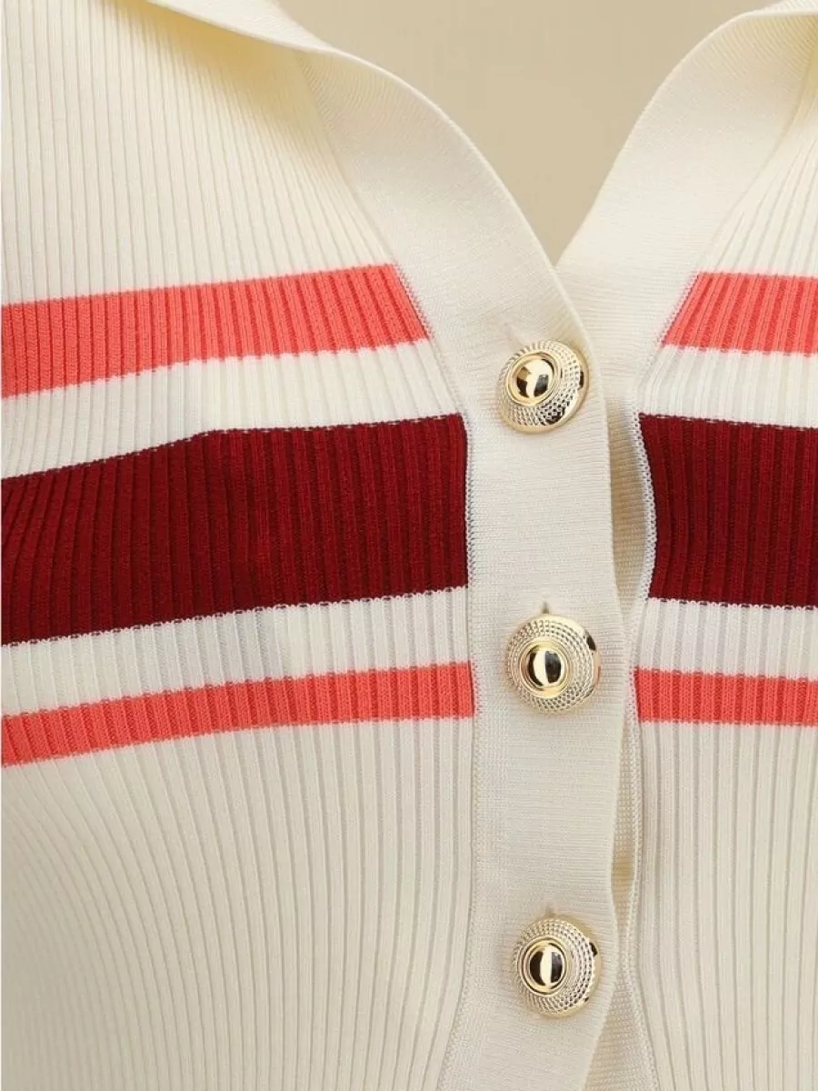 Self-Portrait Striped viscose fine-knit button top