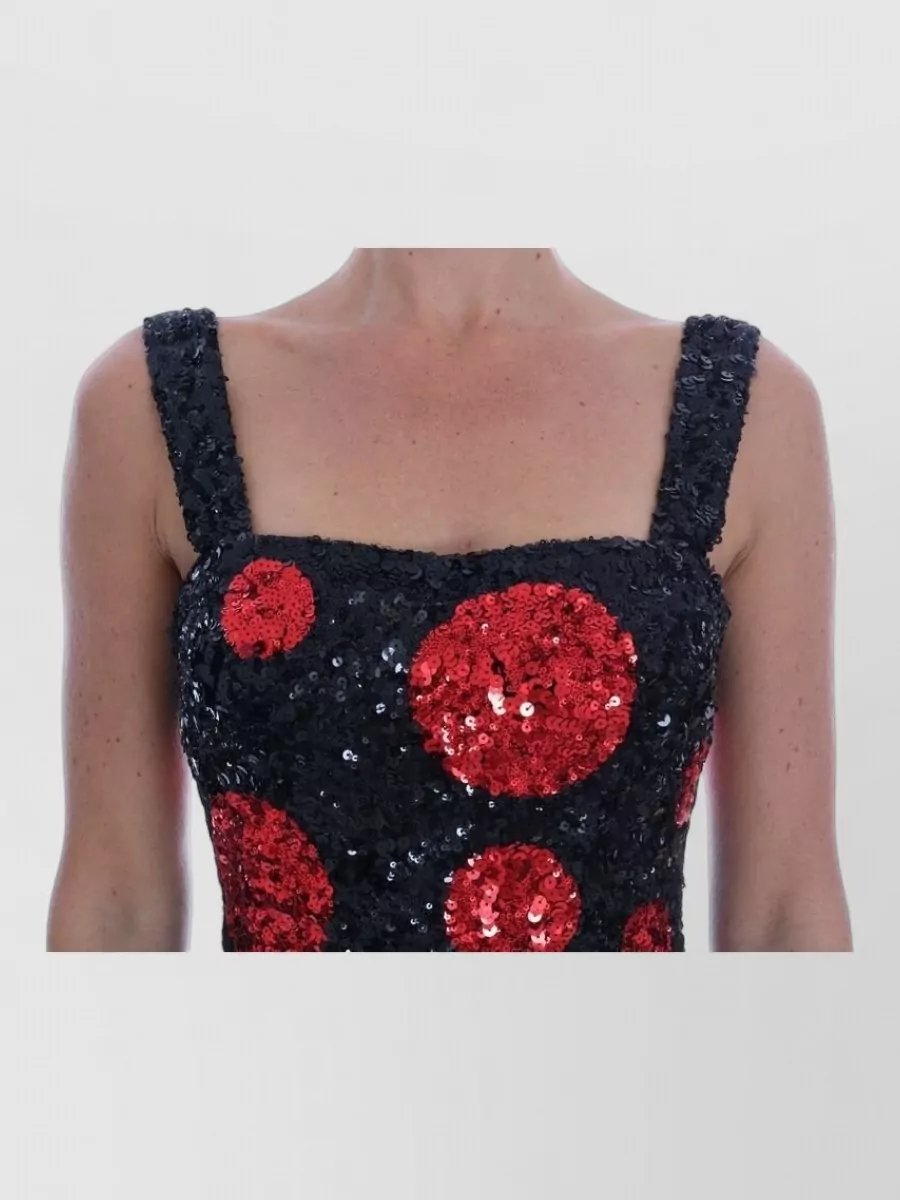 Dolce&Gabbana Sequin Polka-Dot Sleeveless Square-Neck Midi Dress