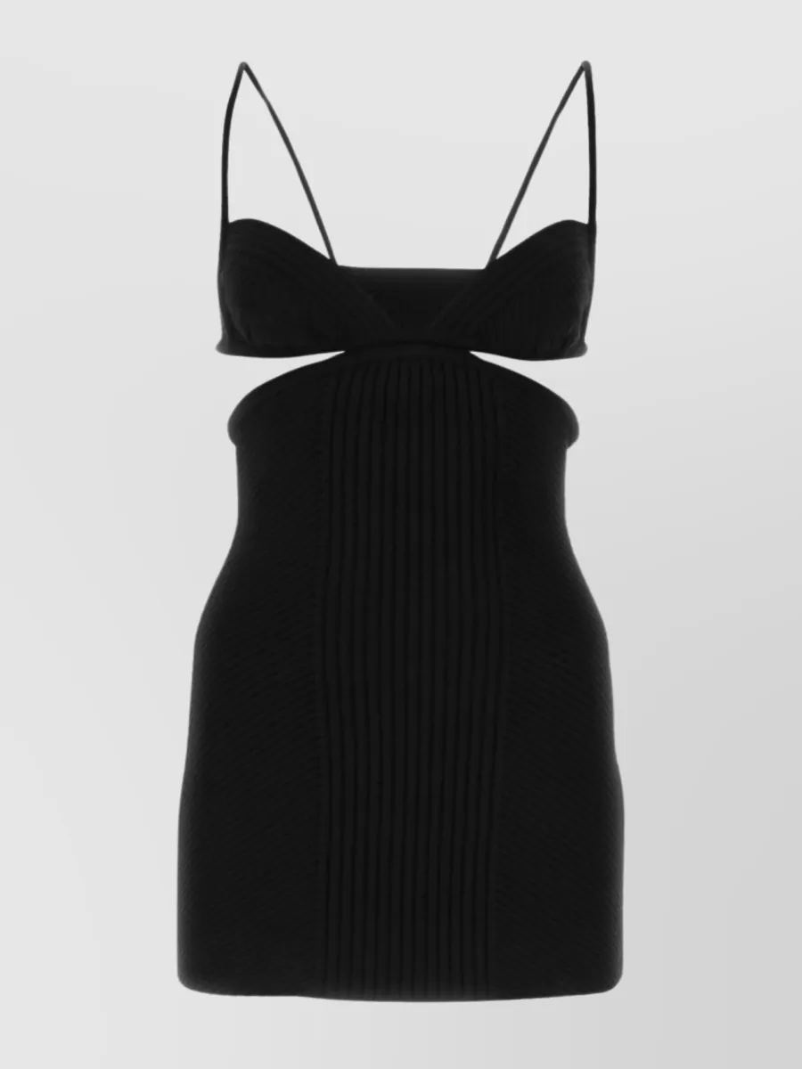 Shop Off-white Ribbed Silhouette Mini Dress In Black