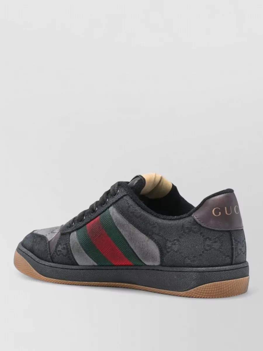 Gucci Round Toe Sneakers Featuring Rubber Sole And Stripes