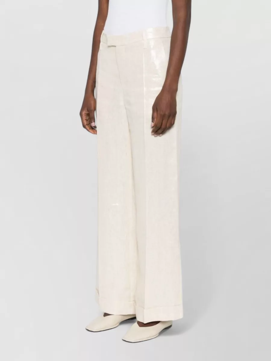 Brunello Cucinelli High Waist Linen Trousers Wide Leg