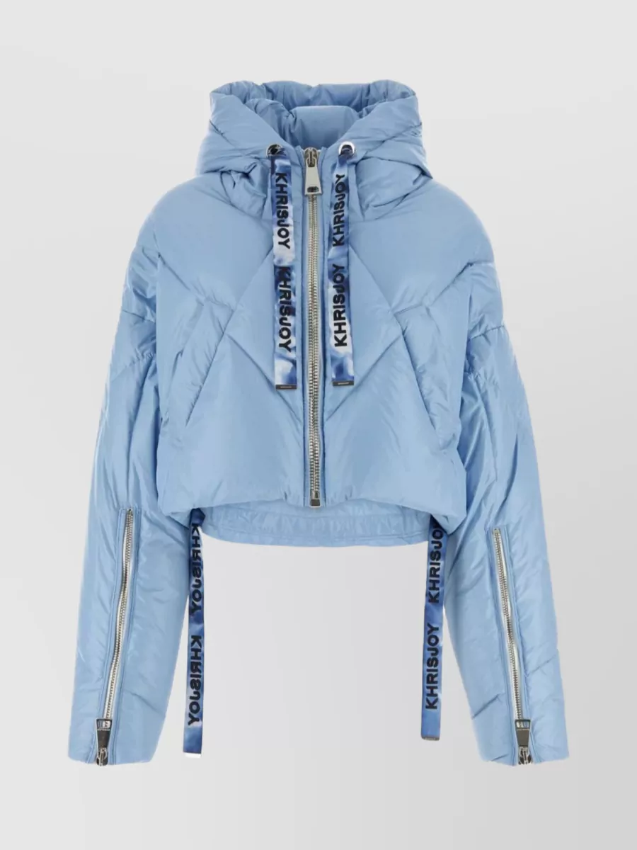 Shop Khrisjoy Short Puffer With Hood And Elastic Cuffs In Blue