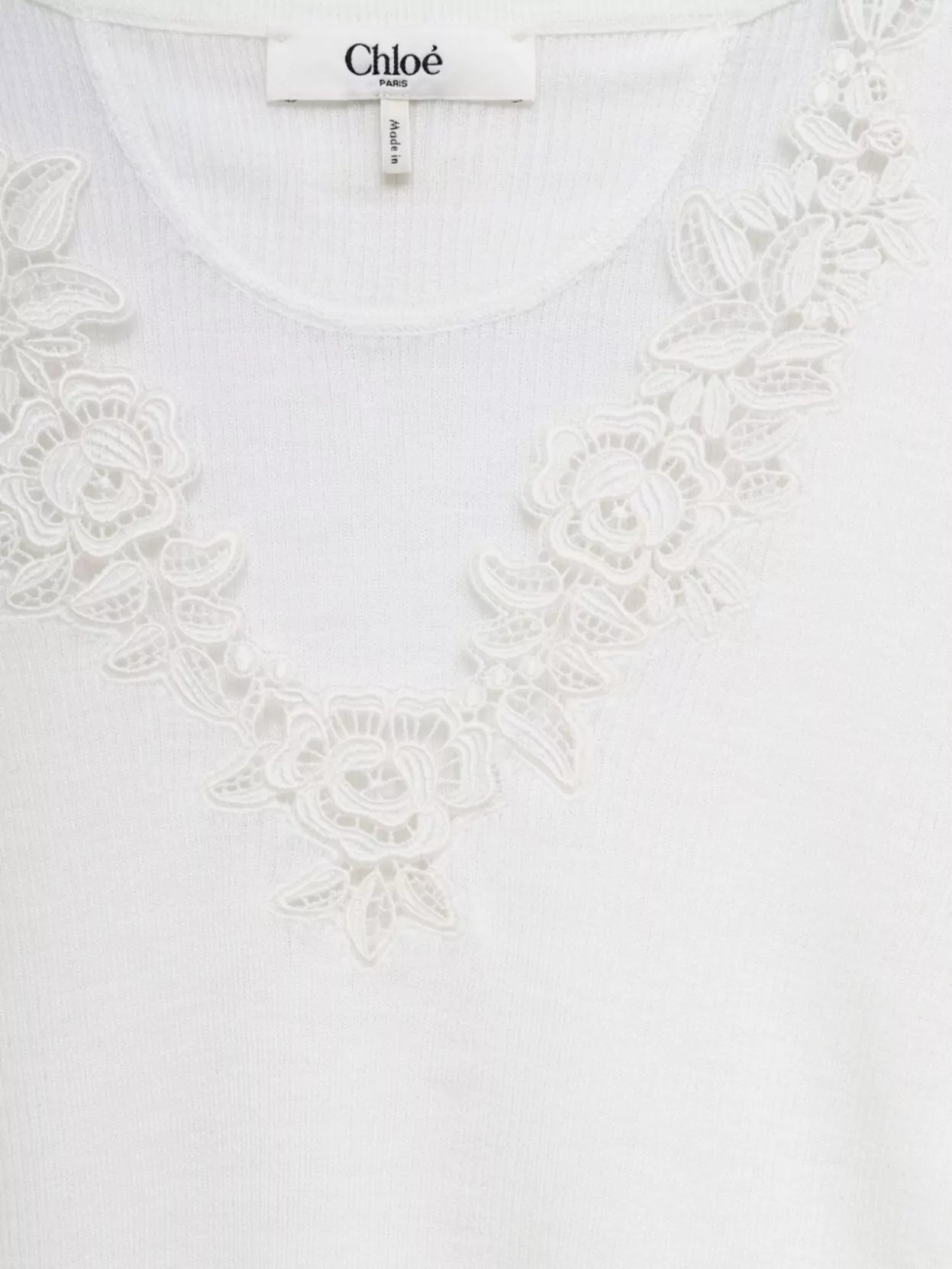 Chloé Floral Guipure Lace V-neck Fitted Top In White