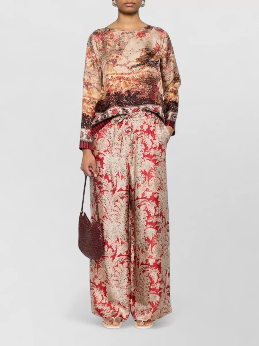 Pierre Louise Mascia Silk Printed Wide-Leg Trousers