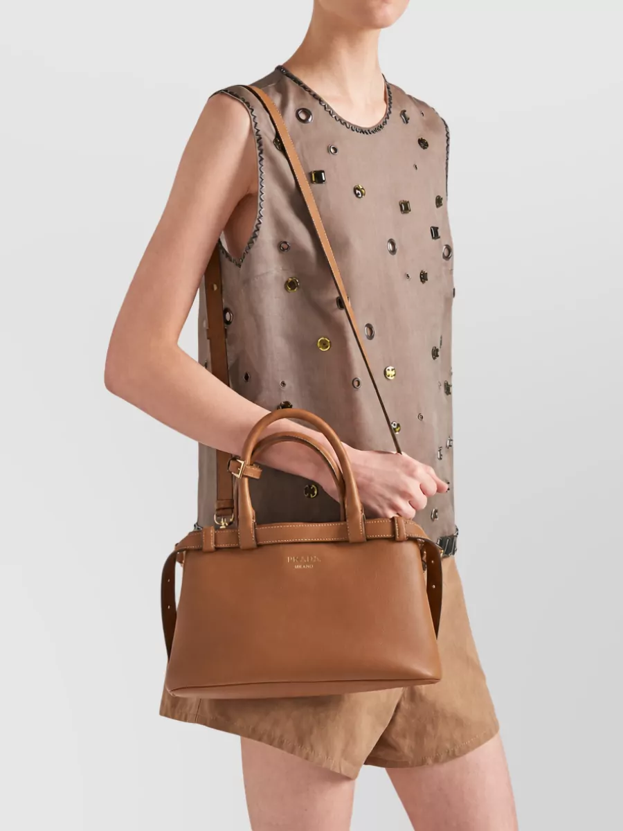 Prada Soft Small Leather Belted Shoulder Bag