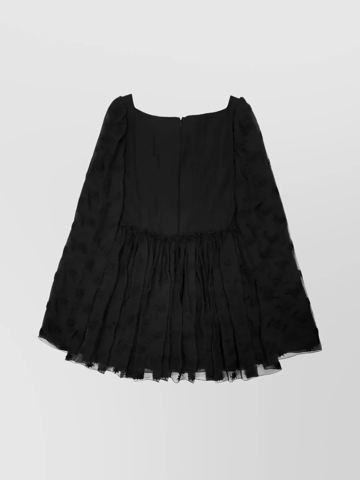 Chloé Square Neckline Flared Sleeves Sheer Overlay Embroidered In Black