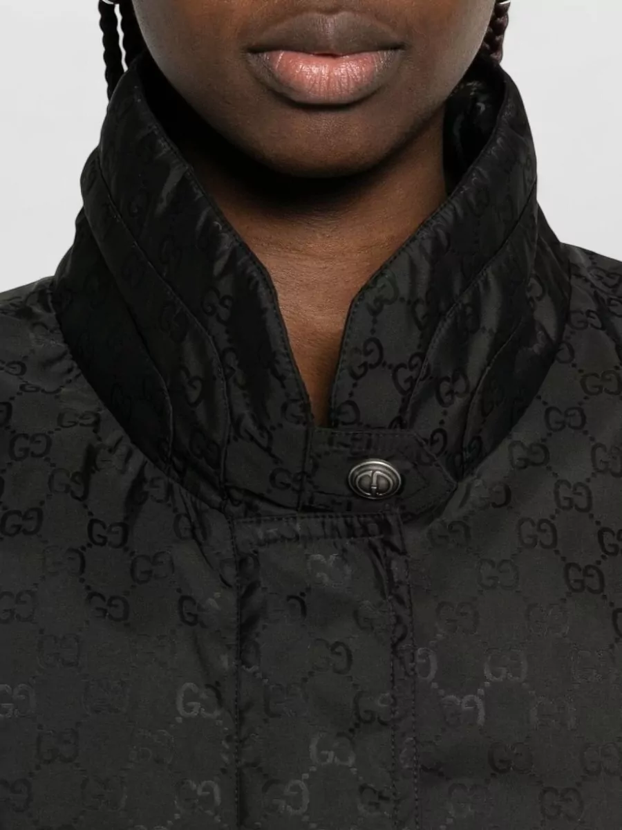 Gucci Monogram Nylon High-Neck Single-Breasted Coat