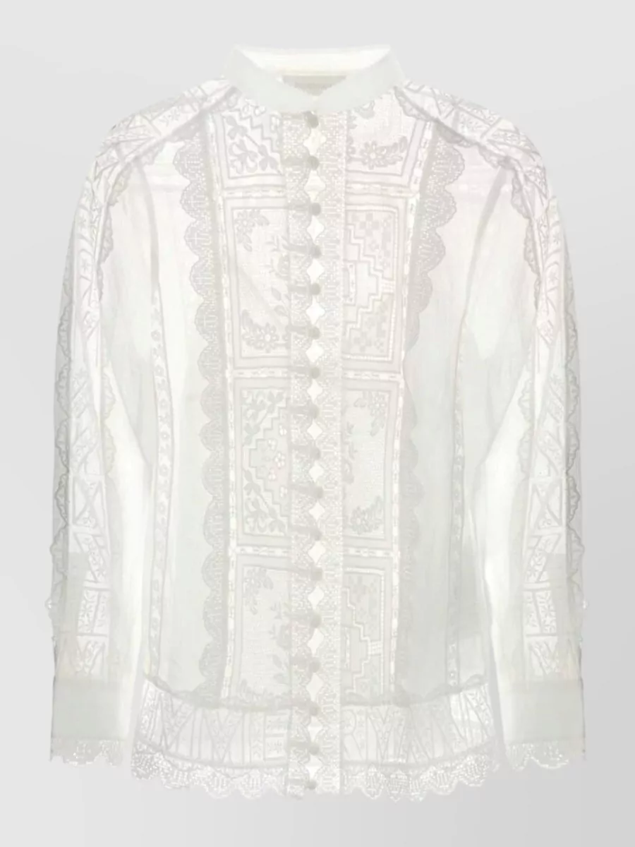 Zimmermann ramie high neck embroidered shirt