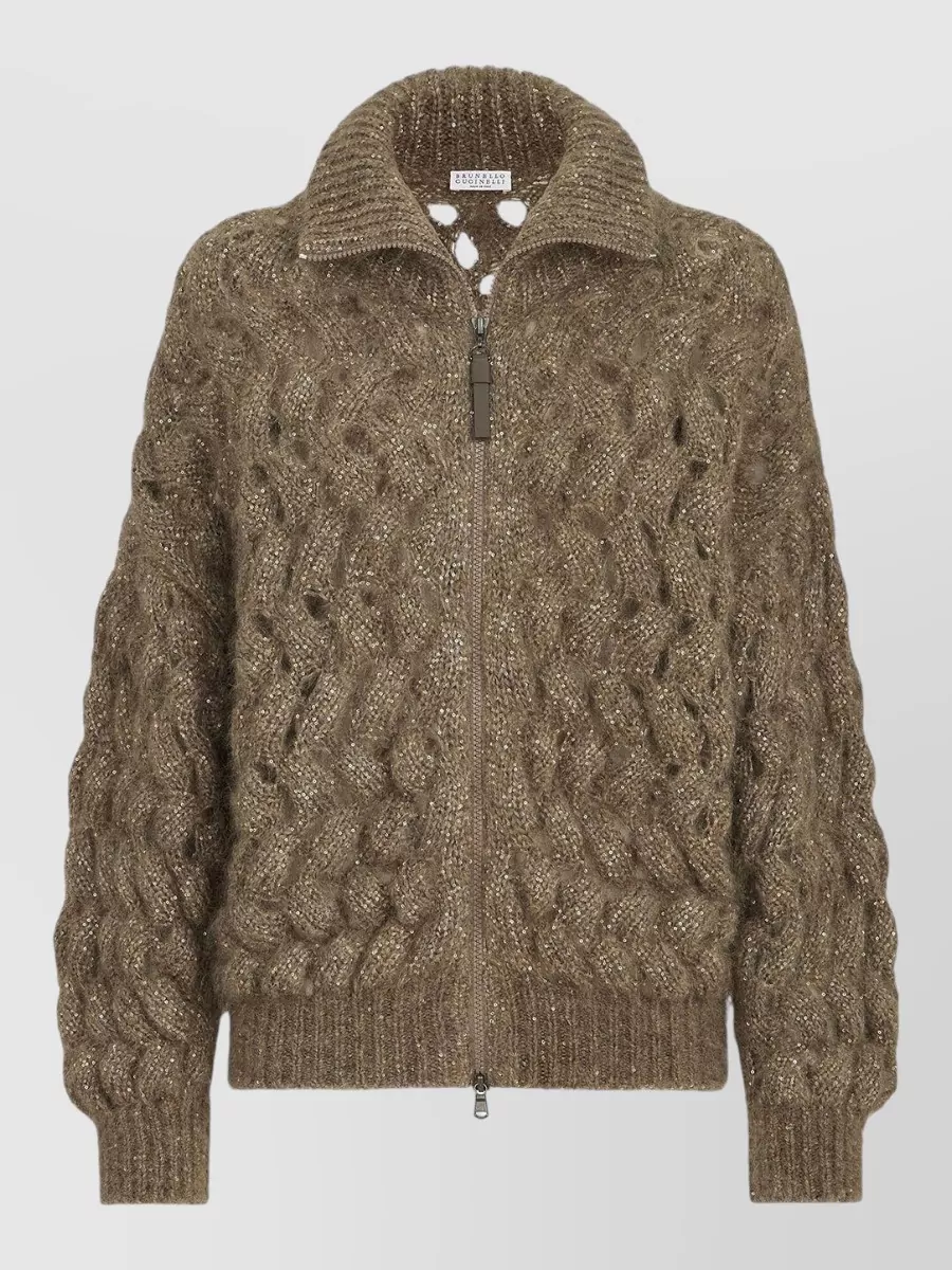 Brunello Cucinelli ribbed sequined mohair blend cardigan