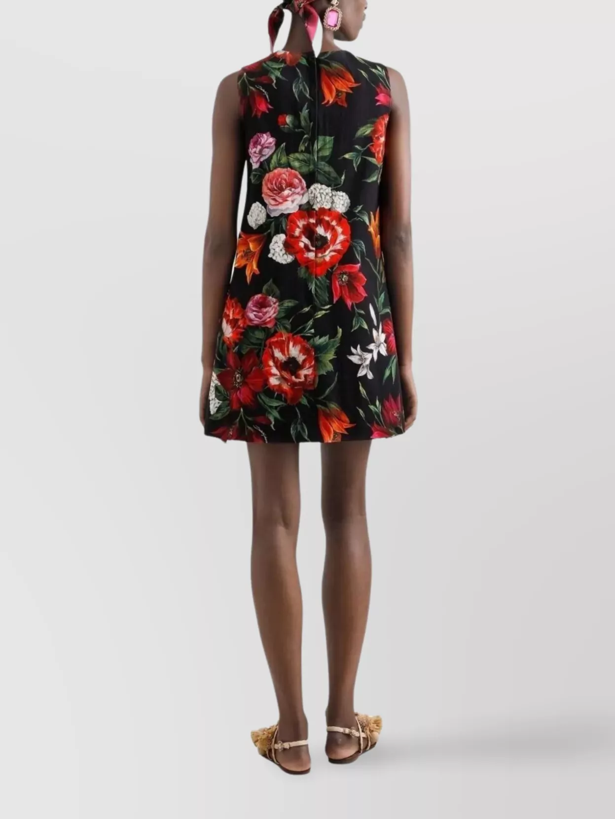 Dolce&Gabbana Floral-Pattern Mini Dress Round Neckline