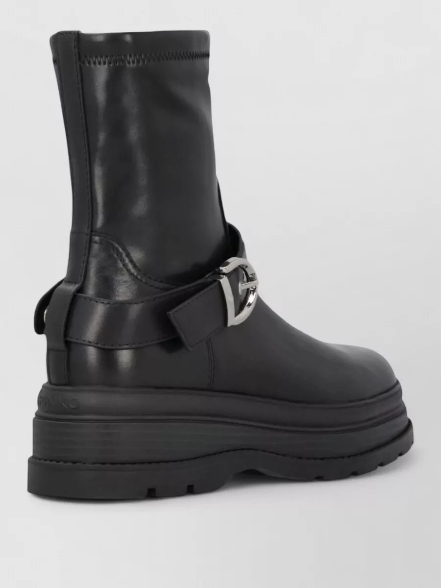 Pinko Ankle Boots With Silver Buckle And Sturdy Sole In Black
