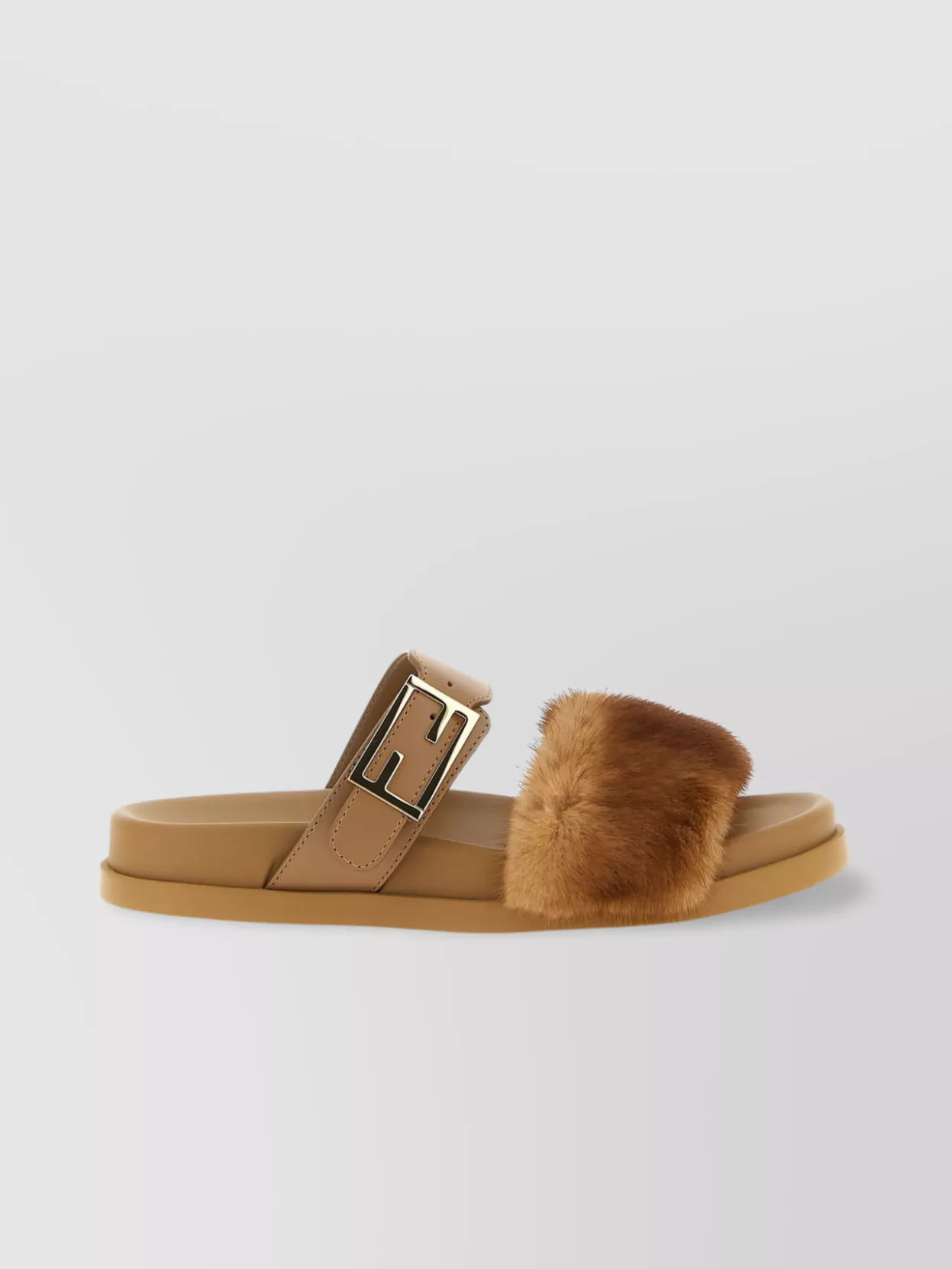 Fendi Luxe Fur Strap Buckle Slides