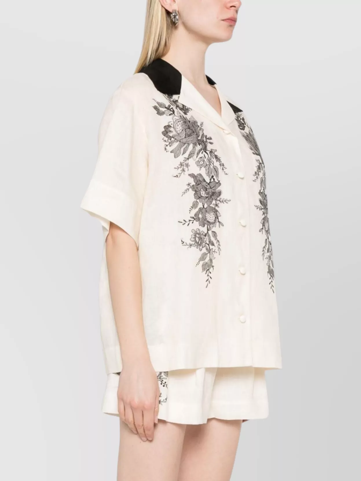 Zimmermann Floral Linen Bowling Shirt In White