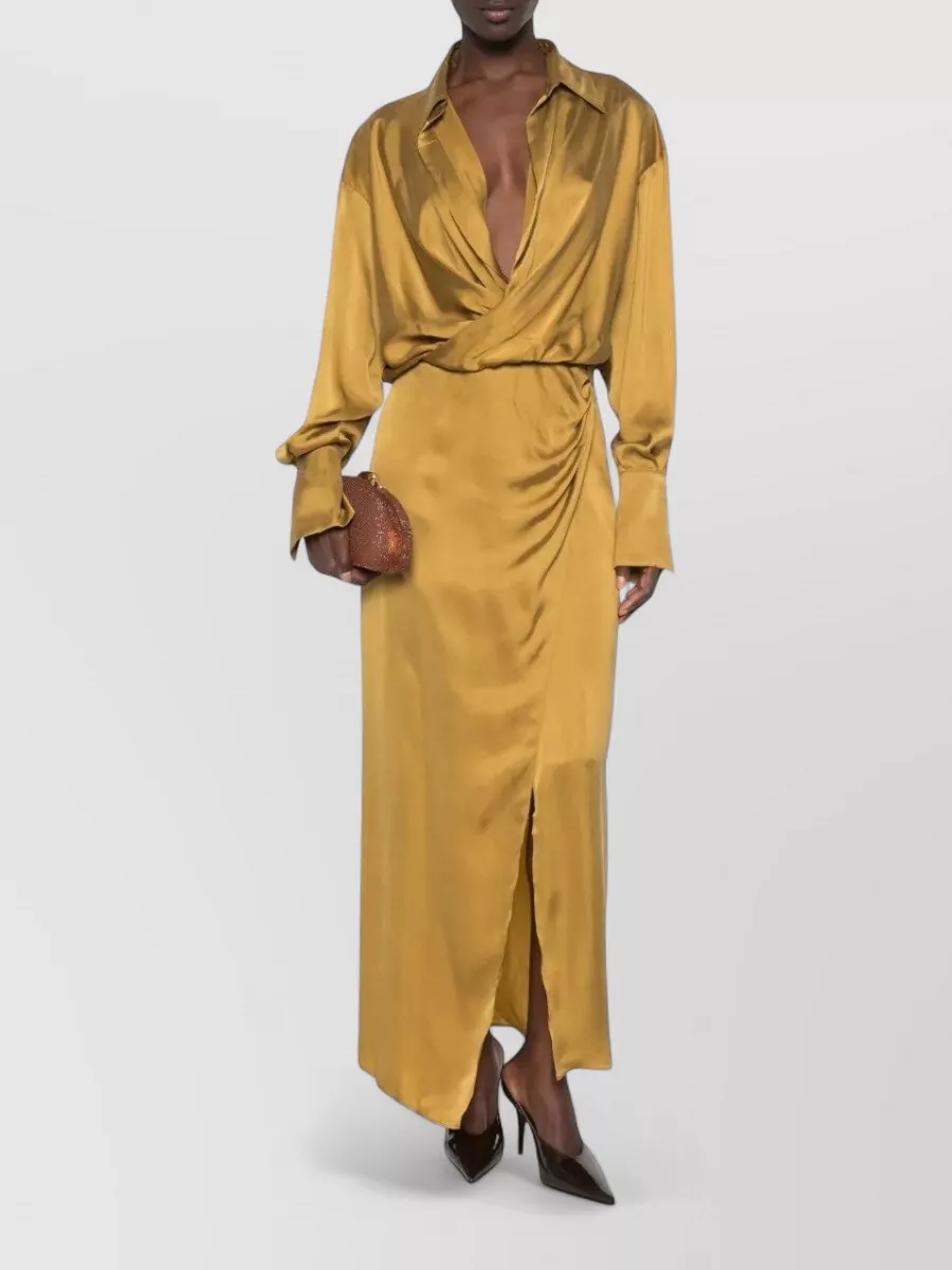 The Andamane Draped Wrap V-Neck Midi Dress