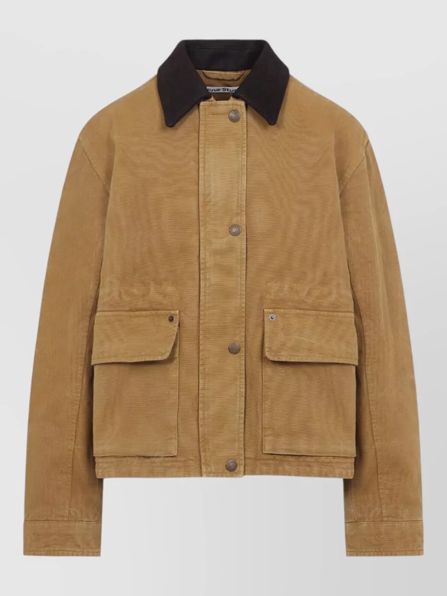 Acne Studios Long Sleeve Coat Contrast Collar Pockets In Brown