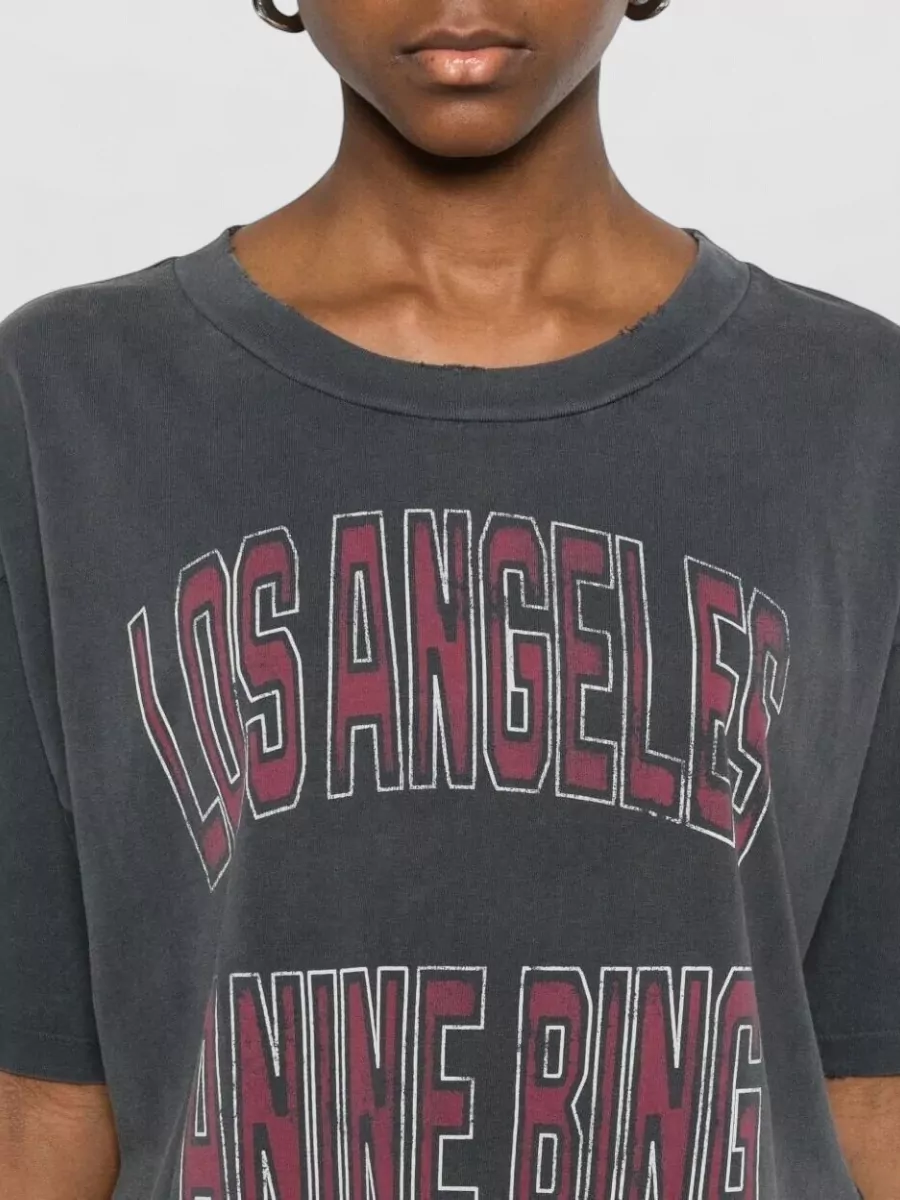 Anine Bing Johnny Cropped T-Shirt Crew Neck Graphic