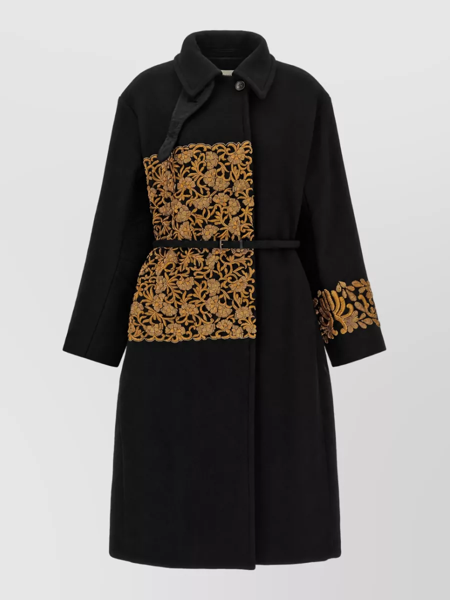 Dries Van Noten wool embroidered belted coat