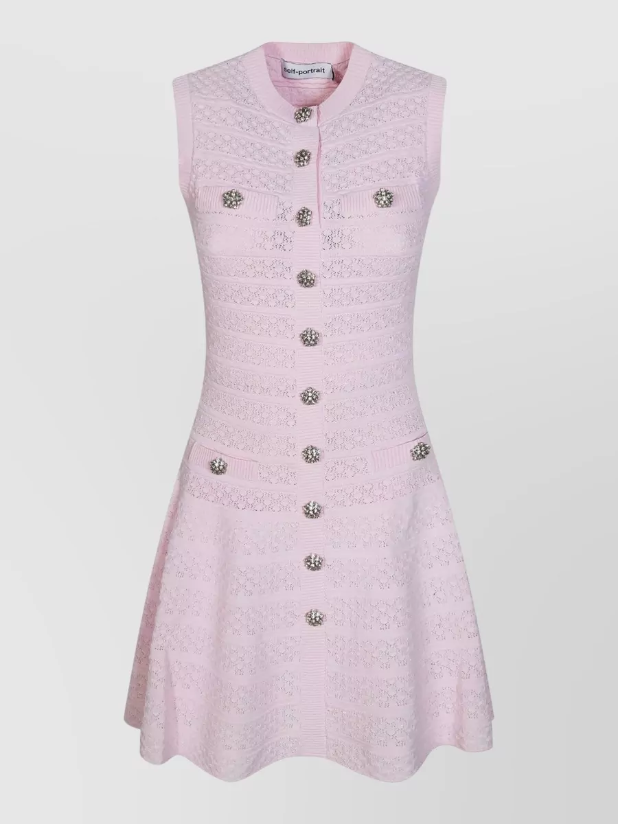 Self-Portrait Pointelle Knit Sleeveless Mini Dress