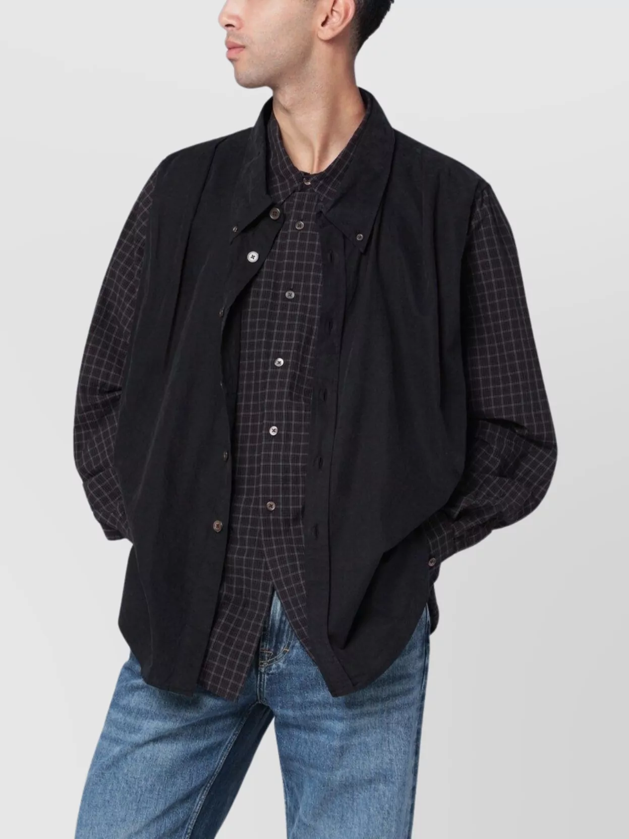 Our Legacy Check Pattern Collared Long Sleeve Shirt In Black