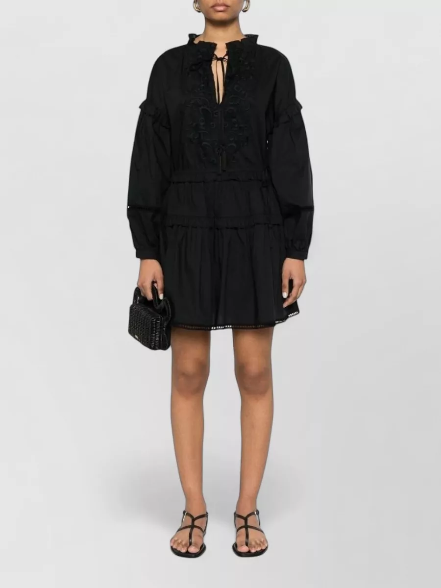 Ermanno Firenze Cotton Lace-Detail Ruffled Mini Dress