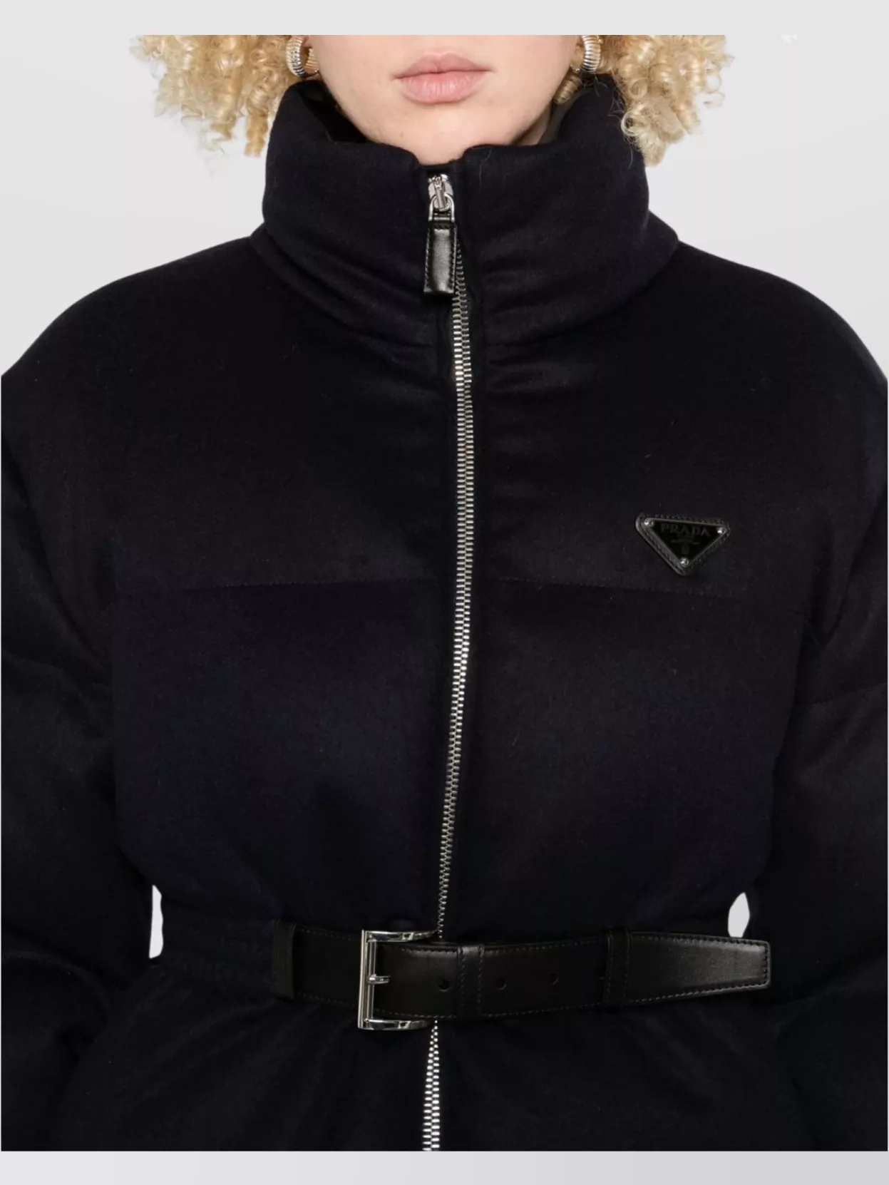 Prada Collar Belted Waist Long Sleeves Padded Design