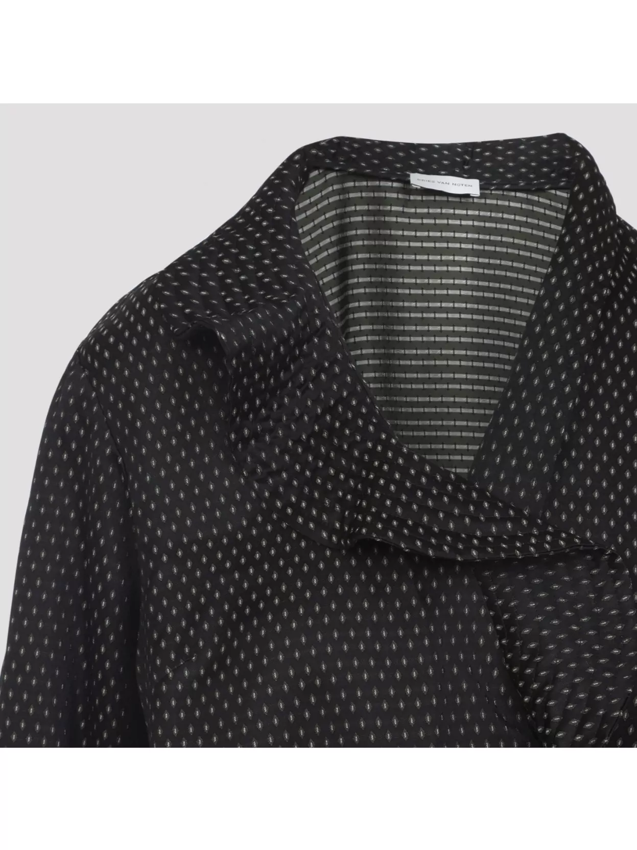 Dries Van Noten Long Sleeve Wrap Shirt With Ruffled Collar In Black