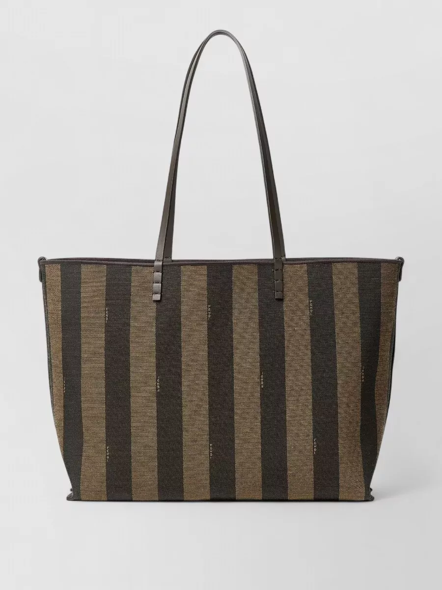 Fendi Medium Fabric Reversible Striped Logo-Print Tote Bag