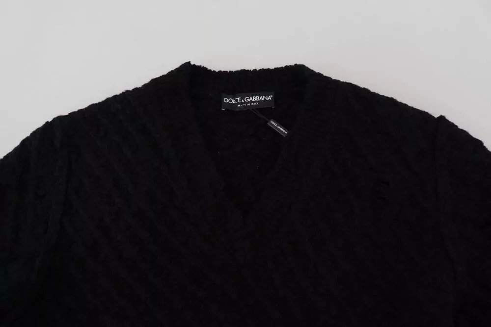 Dolce&Gabbana Distressed V-Neck Wool Jumper