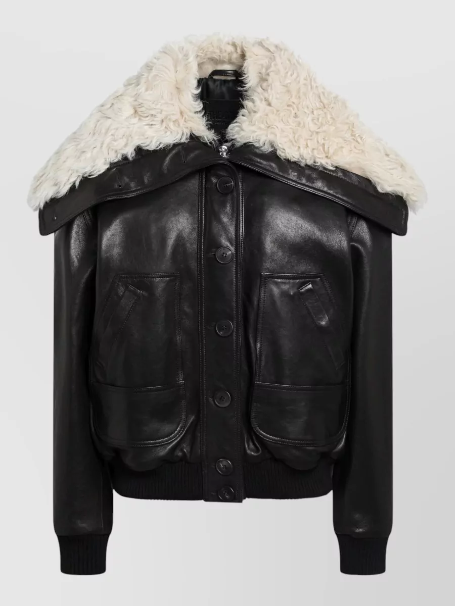 The Attico Shearling collar leather bomber jacket