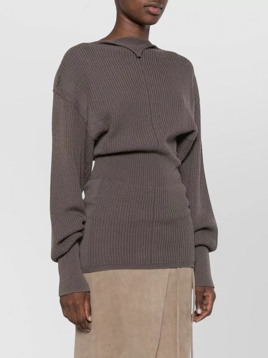 Rick Owens Ribbed Wool Boat Neck Long-Sleeve Sweater