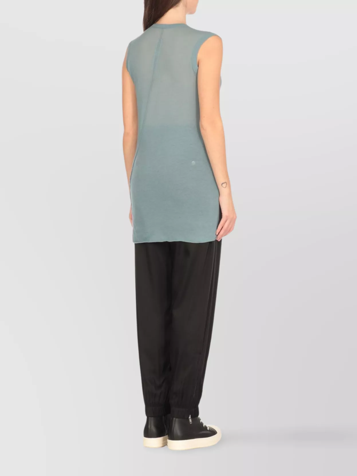 Rick Owens Cap Sleeve V Neck Sheer Longline Top