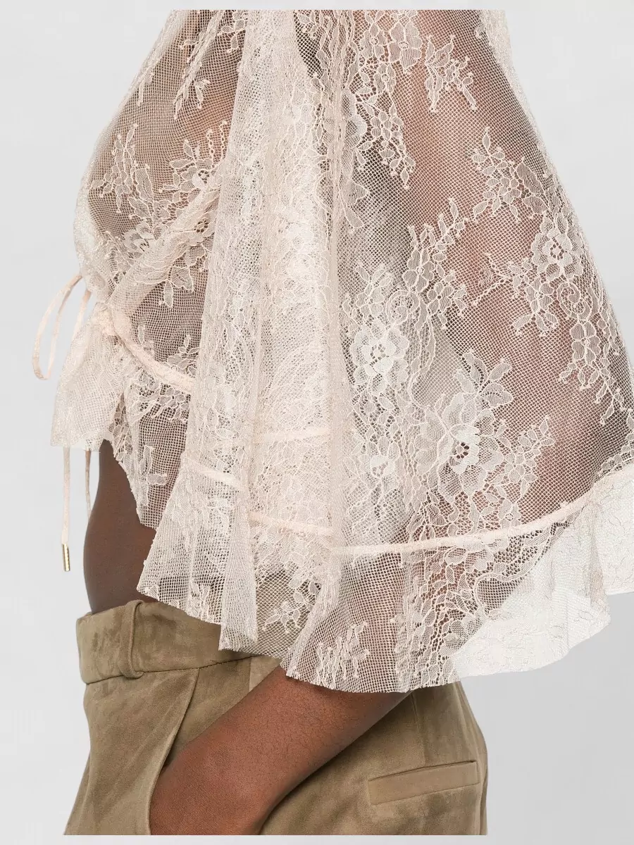 Alberta Ferretti Lace Cropped Top Sheer Flared Sleeves Drawstring