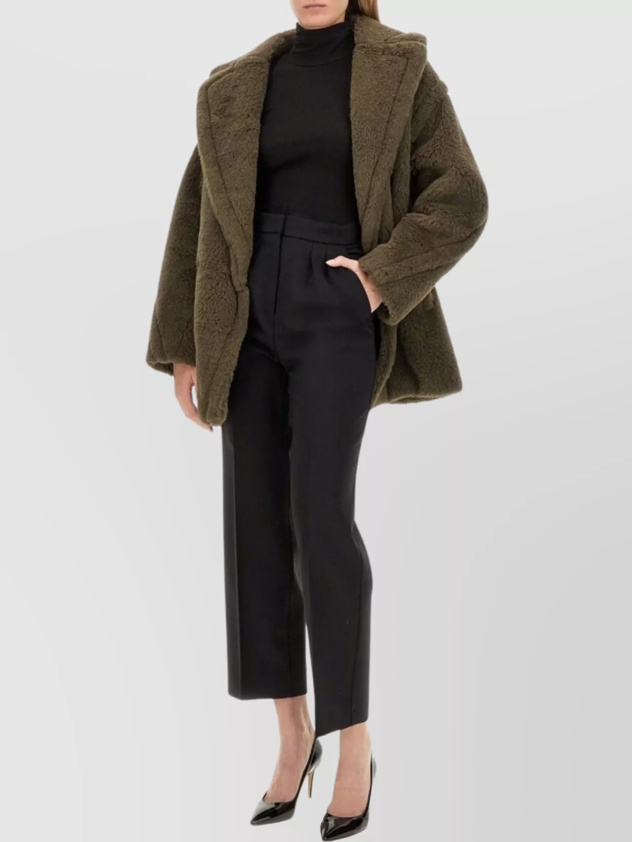 Max Mara Cropped Trousers With Pleated Front Design In Black
