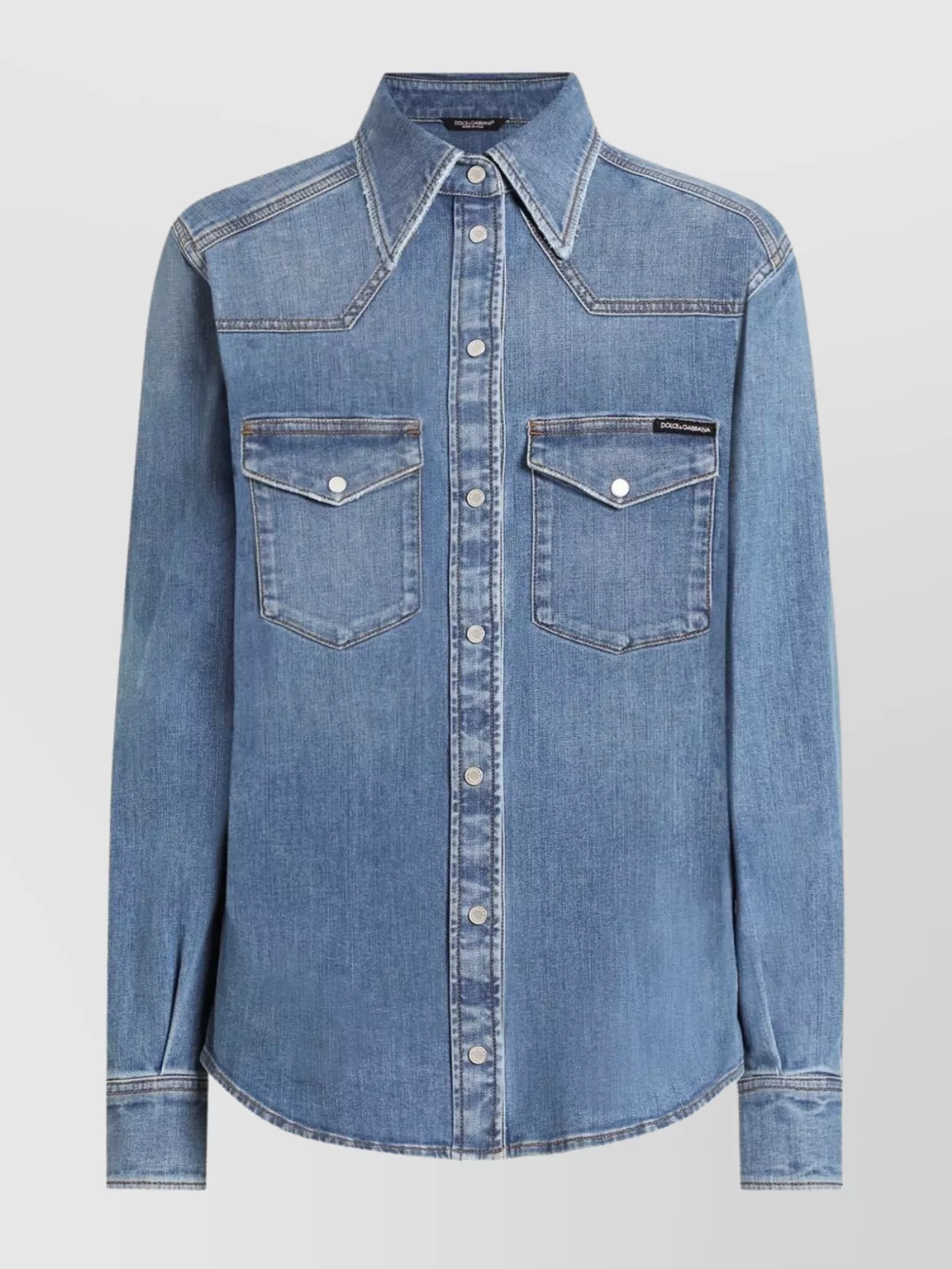 Dolce & Gabbana Denim Cotton Shirt With Chest Pockets In Blue
