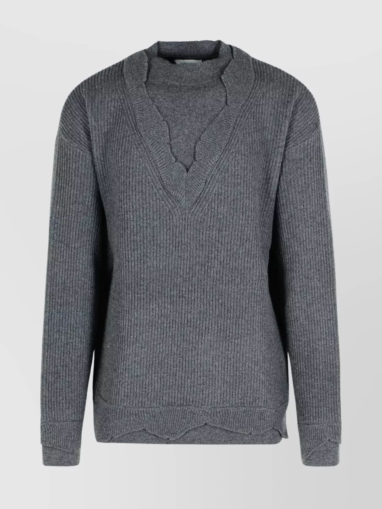 Laneus V Neck Ribbed Sweater With Long Sleeves